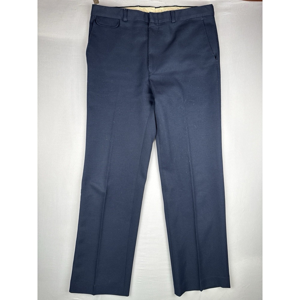 Vintage 70s Broomsticks Glen Oaks Navy Blue Pants Talon Zip Straight Leg - Picture 2 of 10